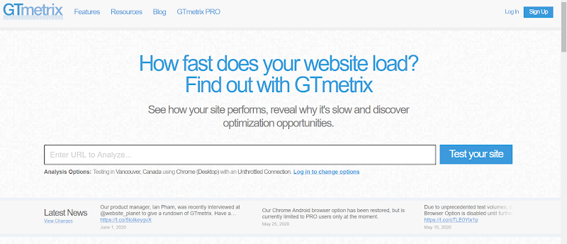 GT Metrix Website optimization speed
